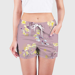 Шорты женские Паттерн с цветами на пыльном розовом фоне, цвет: 3D-принт — фото 2