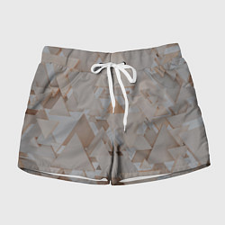 Шорты женские Геометрическое множество серых и бежевых треугольн, цвет: 3D-принт