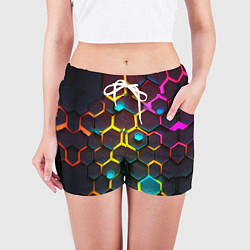 Шорты женские Неоновые абстрактные соты, цвет: 3D-принт — фото 2