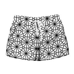 Шорты женские Абстрактный чёрно-белый треугольно-круглый паттерн, цвет: 3D-принт