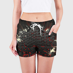 Шорты женские Черно-красные объемные плиты, цвет: 3D-принт — фото 2