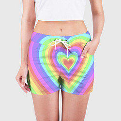 Шорты женские Сердце - пастельные цвета, цвет: 3D-принт — фото 2