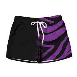 Шорты женские Фиолетовый с черными полосками зебры, цвет: 3D-принт