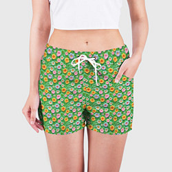 Шорты женские Объемные текстурные цветочки, цвет: 3D-принт — фото 2