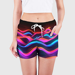 Шорты женские Неоновые фиолетовые волны, цвет: 3D-принт — фото 2
