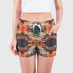 Шорты женские Оранжевые японские мотивы, цвет: 3D-принт — фото 2