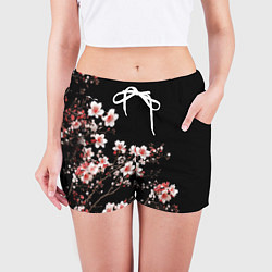 Шорты женские Цветущая сакура - белые и красные, цвет: 3D-принт — фото 2