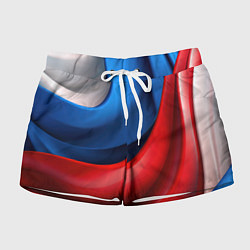 Шорты женские Объемная абстракция в цветах флага РФ, цвет: 3D-принт