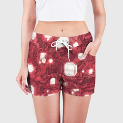 Шорты женские Красные Кибер схемы неон, цвет: 3D-принт — фото 2