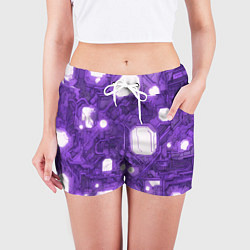 Шорты женские Фиолетовые кибернетические схемы неон, цвет: 3D-принт — фото 2