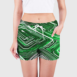 Шорты женские Кибер линии Зелёный-белый, цвет: 3D-принт — фото 2