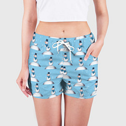 Шорты женские Снеговик на сугробе, цвет: 3D-принт — фото 2