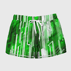 Шорты женские Киберпанк полосы белый и зелёный, цвет: 3D-принт