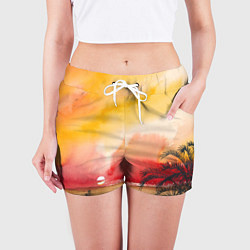 Шорты женские Тропический закат акварель, цвет: 3D-принт — фото 2