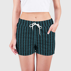Шорты женские Тёмно-бирюзовый ажурные полосы, цвет: 3D-принт — фото 2