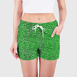 Шорты женские Белые пузырьки на зелёном фоне, цвет: 3D-принт — фото 2