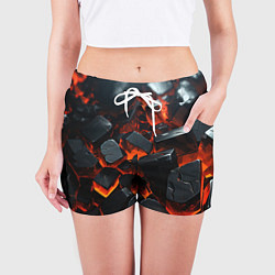 Шорты женские Черные камни с красным свечением, цвет: 3D-принт — фото 2