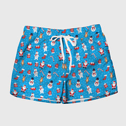 Шорты женские Новогодний голубой принт, цвет: 3D-принт