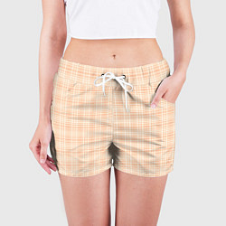 Шорты женские Клетчатый тёплый бежевый, цвет: 3D-принт — фото 2