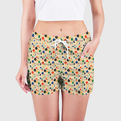 Шорты женские Разноцветные ёлочные игрушки, цвет: 3D-принт — фото 2