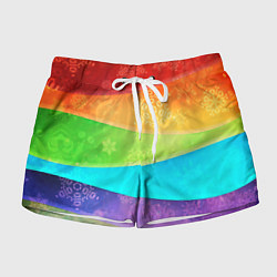 Шорты женские Абстрактный разноцветный волнистый фон со снежинка, цвет: 3D-принт