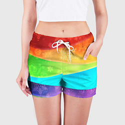 Шорты женские Абстрактный разноцветный волнистый фон со снежинка, цвет: 3D-принт — фото 2