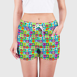 Шорты женские Сердца и квадраты абстракция, цвет: 3D-принт — фото 2
