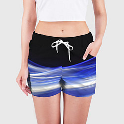 Шорты женские Синие волны на черном, цвет: 3D-принт — фото 2