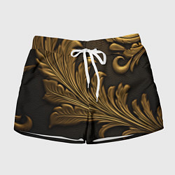 Шорты женские Золотые узоры листья объемные, цвет: 3D-принт
