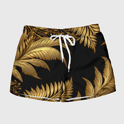 Женские шорты Золотые объемные листья узоры