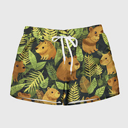 Шорты женские Капибары - лесной маскировочный камуфляж, цвет: 3D-принт