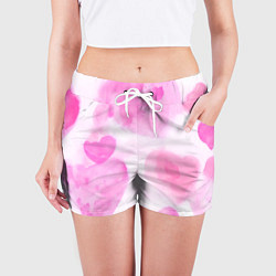 Шорты женские Розовые сердечки акварель, цвет: 3D-принт — фото 2