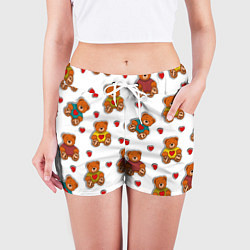 Шорты женские Наклейки мишки игрушечные и сердца, цвет: 3D-принт — фото 2