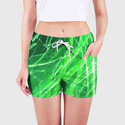 Шорты женские Белые линии на зелёном фоне, цвет: 3D-принт — фото 2