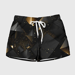 Шорты женские Золотые ромбы на черной абстракции, цвет: 3D-принт
