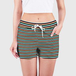 Шорты женские Насыщенные полосы бирюзово-красный, цвет: 3D-принт — фото 2