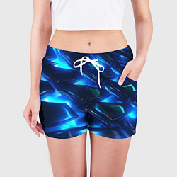 Шорты женские Синие абстрактные неоновые плиты, цвет: 3D-принт — фото 2