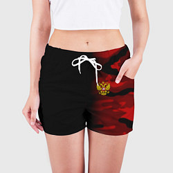 Шорты женские Герб РФ камуфляжная тексткура, цвет: 3D-принт — фото 2