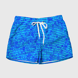 Шорты женские Яркий голубой абстрактный полосатый, цвет: 3D-принт