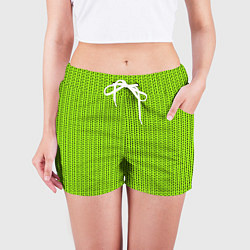 Шорты женские Ярко-зелёный в маленькие чёрные полоски, цвет: 3D-принт — фото 2