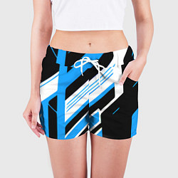 Шорты женские Бело-синие полосы на чёрном фоне, цвет: 3D-принт — фото 2
