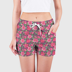 Шорты женские Пионы и шмели, цвет: 3D-принт — фото 2