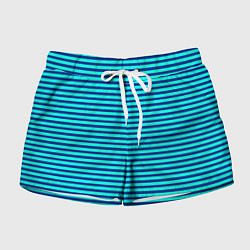 Шорты женские Сине-бирюзовый в полоску тельняшка, цвет: 3D-принт