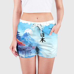 Шорты женские Японский морской пейзаж - нейроарт, цвет: 3D-принт — фото 2