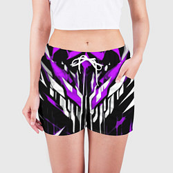 Шорты женские Purple and white abstraction on a black background, цвет: 3D-принт — фото 2