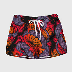 Шорты женские Цветы и змея - Японский стиль, цвет: 3D-принт