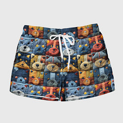 Шорты женские Вязанные еноты на пэчворк, цвет: 3D-принт