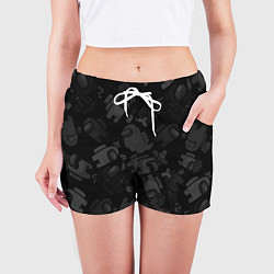 Шорты женские Among us персонажи на черном, цвет: 3D-принт — фото 2