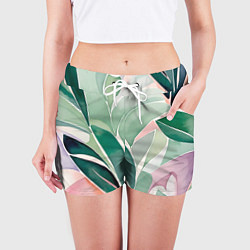 Шорты женские Листья акварель, цвет: 3D-принт — фото 2