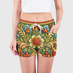 Шорты женские Стиль советского ковра узоры и орнамент, цвет: 3D-принт — фото 2